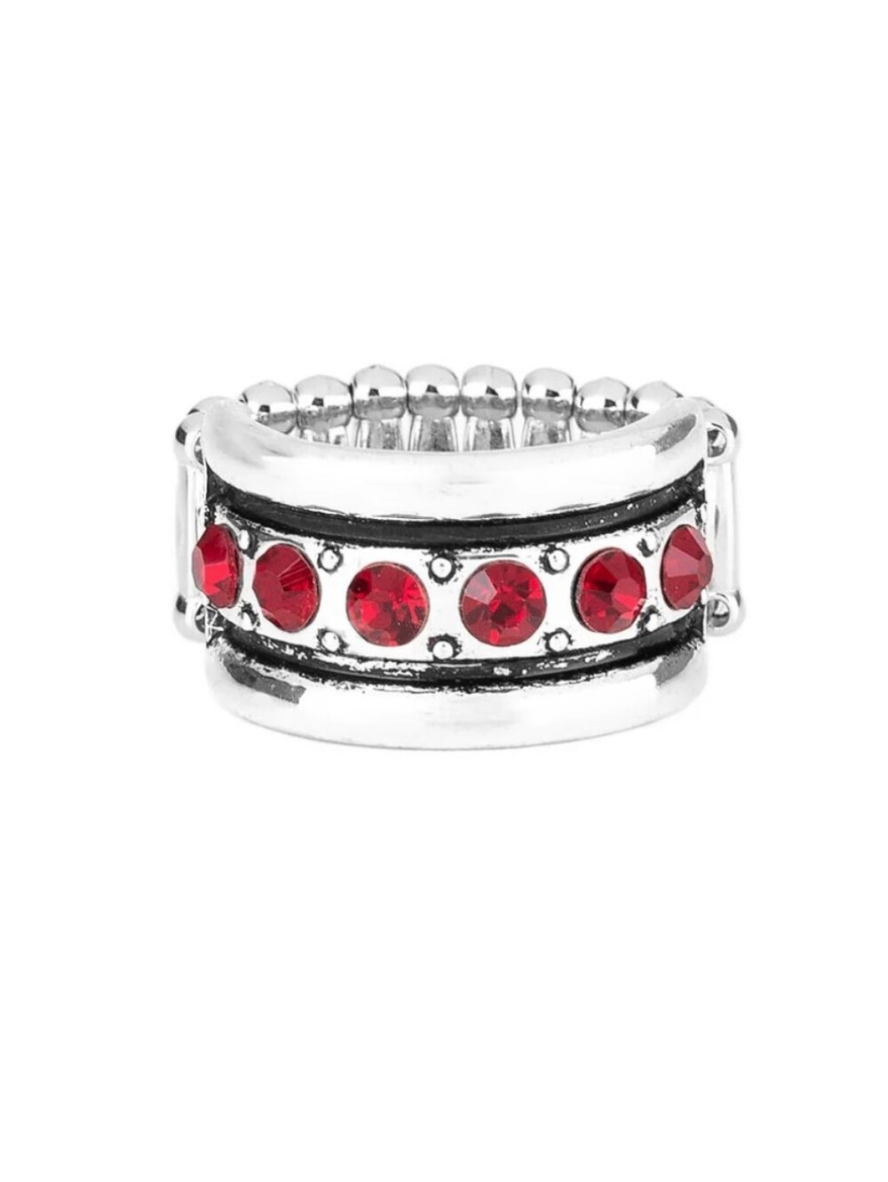 Dauntless Shine Silver-Tone Band Ring with Red Crystal Row